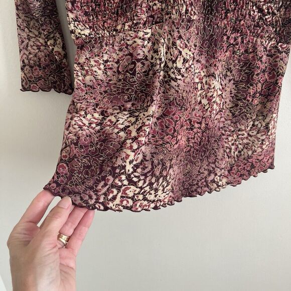 INC Y2K Burgundy Mesh Babydoll Top XS P Floral Fairycore Grunge Indie - Picture 8 of 9